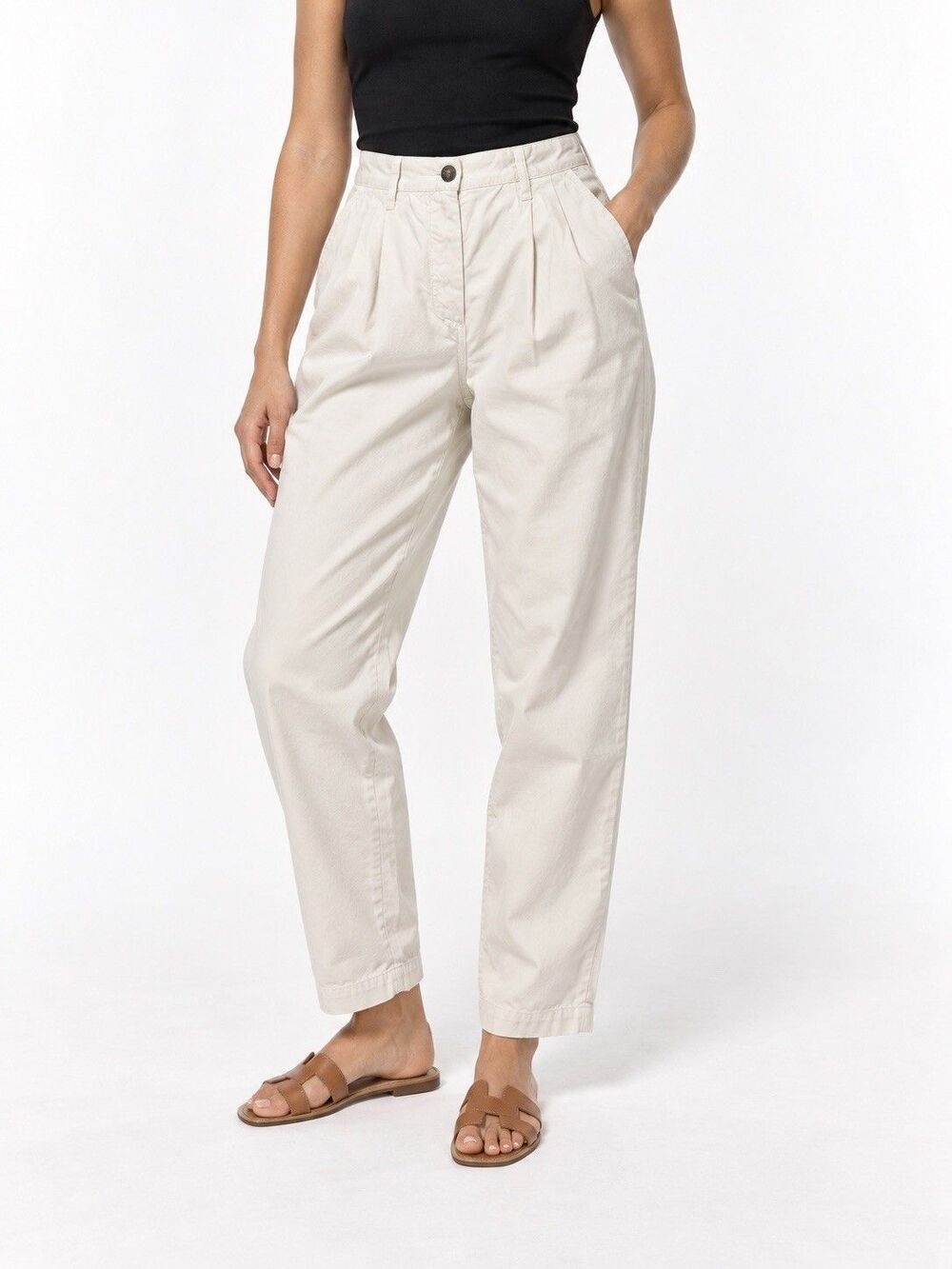 Velvet by Graham & Spencer Ivory Cotton Pleated Tapered Pants US 2 USA